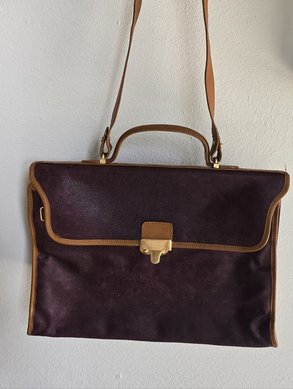 Escada Vitnagr Leather-Trim Satchel with Gold Hardware